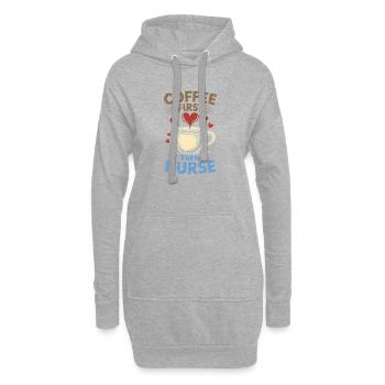 Erst Kaffee, dann Krankenschwester Lustiger Waschbär-Tee - Hoodie-Kleid - Grau meliert - Vorne