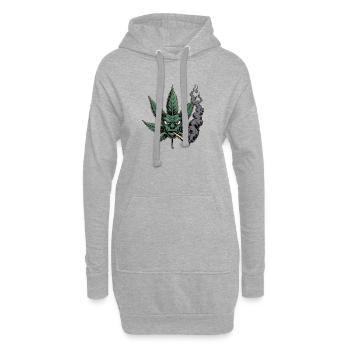 Hanfblatt Shirt – Cartoon Blatt Gesicht mit Rauch - Hoodie-Kleid - Grau meliert - Vorne