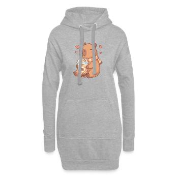 Cozy Kawaii Capybara schlürft Boba-Tee - Hoodie-Kleid - Grau meliert - Vorne