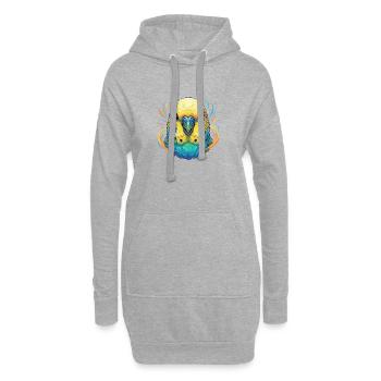 Lebendige Wellensittich Farbexplosion - Hoodie-Kleid - Grau meliert - Vorne