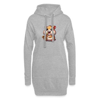 Saxophone hamster mignon, musique de dessin animé jazz - Sweat-shirt à capuche long Femme - gris chiné - Devant