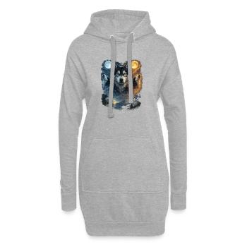 Deux Lunes Husky Sibérien - Sweat-shirt à capuche long Femme - gris chiné - Devant