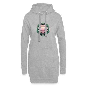 Pinkes Lotusmandala auf Grün - Hoodie-Kleid - Grau meliert - Vorne