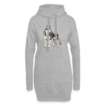 Husky Portrait - Sweat-shirt à capuche long Femme - gris chiné - Devant