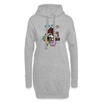 Hasen Mama Baby Kaninchen Kinder - Hoodie-Kleid - Grau meliert - Vorne