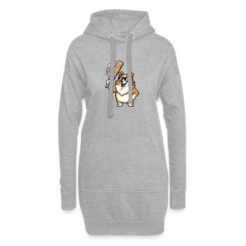 Cooler Corgi Hund spielt Baseball Cartoon - Hoodie-Kleid - Grau meliert - Vorne