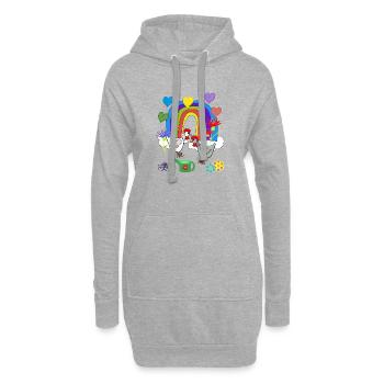 Kinder Fantasy Regenbogen Blumen Hühner  - Hoodie-Kleid - Grau meliert - Vorne