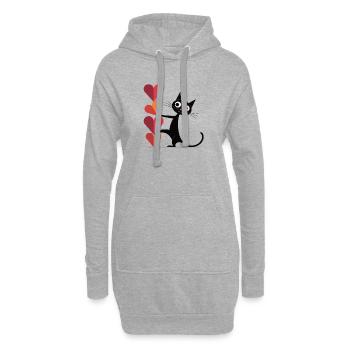 T-shirt chat avec des cœurs - Cadeau pour les amateurs de chats - Sweat-shirt à capuche long Femme - gris chiné - Devant