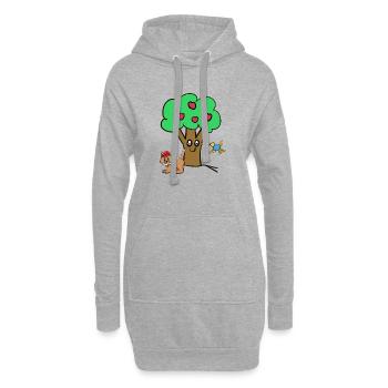 Pommier Chat Oiseau Enfants Jardin Nature - Sweat-shirt à capuche long Femme - gris chiné - Devant