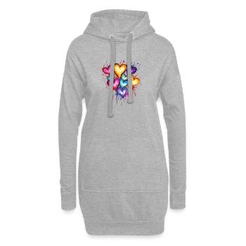 Farbige Herzensspritzer - Hoodie-Kleid - Grau meliert - Vorne