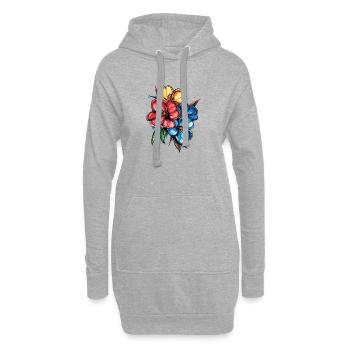 Tropische Hibiskus-Explosion - Hoodie-Kleid - Grau meliert - Vorne