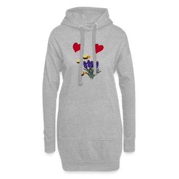 Herz Blüten garten Insekten Bienen - Hoodie-Kleid - Grau meliert - Vorne
