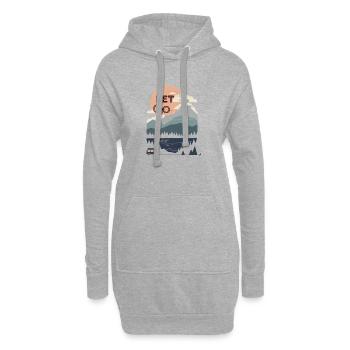 Soleil, montagnes, forêt, lac et bus Allons-y - Sweat-shirt à capuche long Femme - gris chiné - Devant