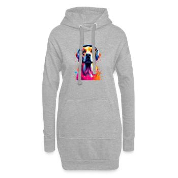 Labbi Labrador mit Kopfhörer - Hoodie-Kleid - Grau meliert - Vorne