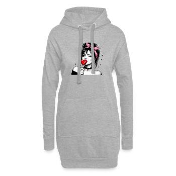 Rockabilly Girl With Heart Lollipop Retro Pin-Up - Sweat-shirt à capuche long Femme - gris chiné - Devant
