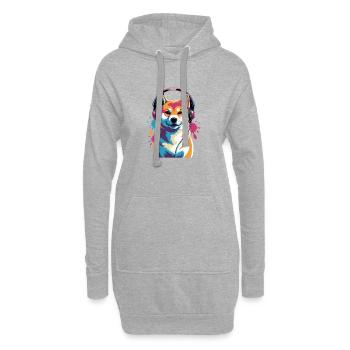Chien Shiba Inu avec un casque - Sweat-shirt à capuche long Femme - gris chiné - Devant