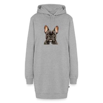 Französischer Bulldog Porträt Cartoon - Hoodie-Kleid - Grau meliert - Vorne
