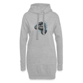Dino-Kopf mit blauen Spritzern - Hoodie-Kleid - Grau meliert - Vorne