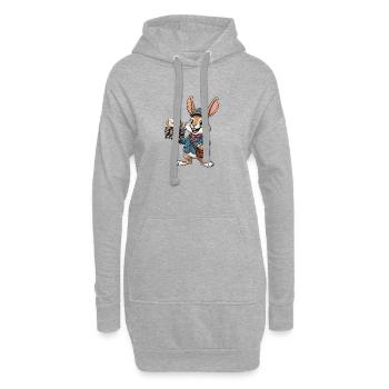Hase als Postbote mit Briefstapel - Hoodie-Kleid - Grau meliert - Vorne