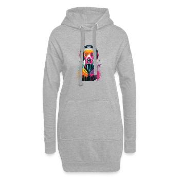 Viszla mit Kopfhörer - Hoodie-Kleid - Grau meliert - Vorne