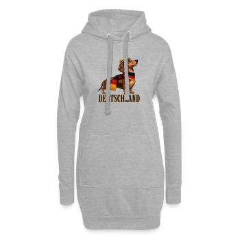 Dackel im Deutschland-Style - Hoodie-Kleid - Grau meliert - Vorne