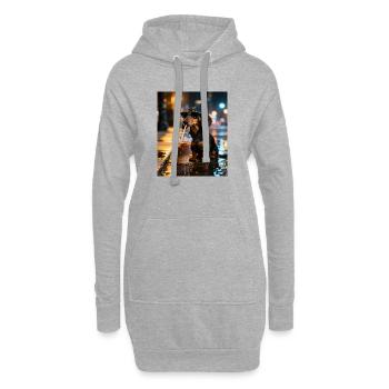 Dackel mit Sonnenbrille tinkt Eiskaffee - Hoodie-Kleid - Grau meliert - Vorne