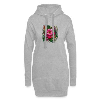 Rosa Pfingstrose im Dschungel - Hoodie-Kleid - Grau meliert - Vorne