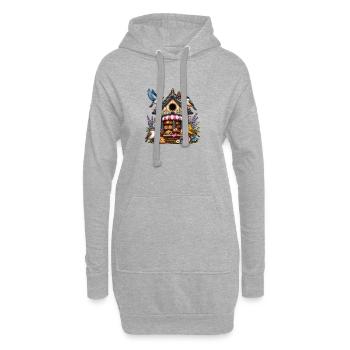 Boulangerie d’oiseaux dans le jardin de fleurs - Sweat-shirt à capuche long Femme - gris chiné - Devant