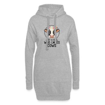 Amour de vache avec couronne de fleurs - Sweat-shirt à capuche long Femme - gris chiné - Devant