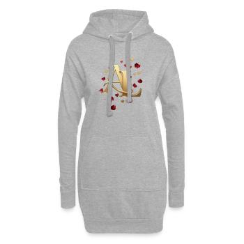 AL Monogram in Gold with Hearts - Hoodie Dress - heather grey - Front
