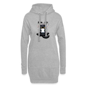 Morgenmuffel Katze mit Kaffee Ähm No - Hoodie-Kleid - Grau meliert - Vorne