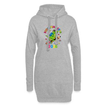 Schulkind 2026 Dino T-Rex Einschulung - Hoodie-Kleid - Grau meliert - Vorne