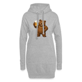 Beer Drinking Bear Cartoon - Hoodie Dress - heather grey - Front