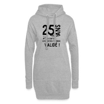25 ans validé au controle technique anniversaire - Sweat-shirt à capuche long Femme - gris chiné - Devant