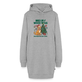 Fröhliche Woofmas Hundemama-Weihnachtscrew - Hoodie-Kleid - Grau meliert - Vorne - AI Model Female 172 light (172cm)