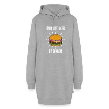 Distrait par les hamburgers Ironic Saying Burgers - Sweat-shirt à capuche long Femme - gris chiné - Devant