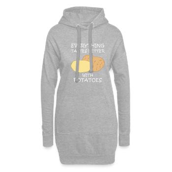 Leben mit Kartoffeln Lustiges Sprichwort Hobbykoch - Hoodie-Kleid - Grau meliert - Vorne