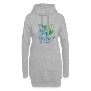 Art coloré, oiseaux, hiboux, animaux de la forêt - Sweat-shirt à capuche long Femme - gris chiné - Devant