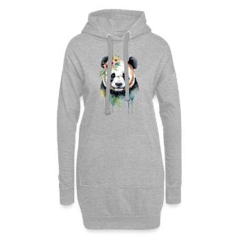 Aquarell Panda umgeben von Blumen - Hoodie-Kleid - Grau meliert - Vorne