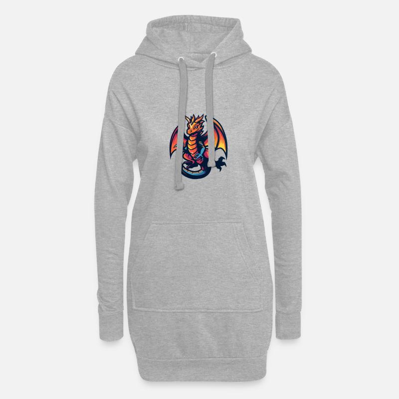 Drache Comic - Hoodie-Kleid - Grau meliert
