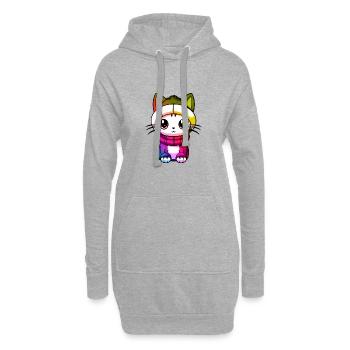 Katze Winter Tier Bunt Comic - Hoodie-Kleid - Grau meliert - Vorne