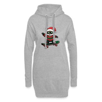 Chat Noël Drôle - Sweat-shirt à capuche long Femme - gris chiné - Devant