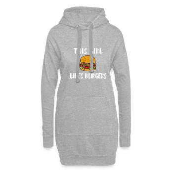 Une fille aime les hamburgers, la restauration - Sweat-shirt à capuche long Femme - gris chiné - Devant