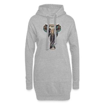 Elefant / Tier / Orientalisch / Blumen / Muster - Hoodie-Kleid - Grau meliert - Vorne