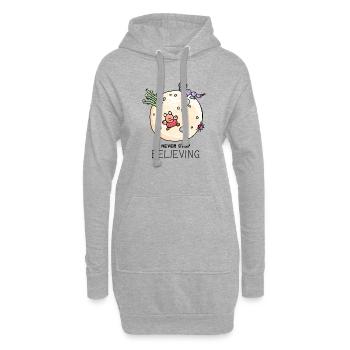 "Never Stop Believing" positiver Spruch mit Aliens - Hoodie-Kleid - Grau meliert - Vorne
