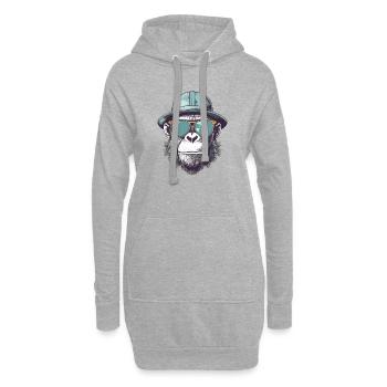 Cooler Affe mit Sonnenbrille und Hut - Hoodie-Kleid - Grau meliert - Vorne