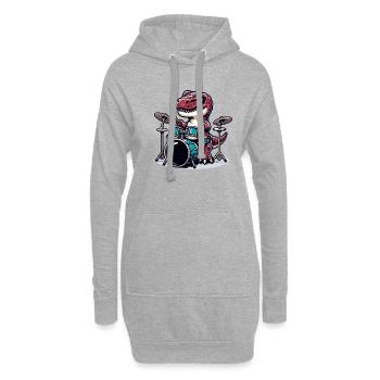 Cooler Dinosaurier Drummer T-Rex Design - Hoodie-Kleid - Grau meliert - Vorne