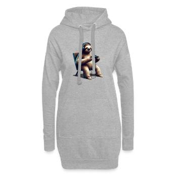 Faultier Gamer mit Headset & Controller Low Poly  - Hoodie-Kleid - Grau meliert - Vorne