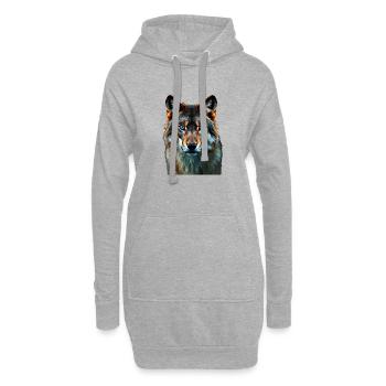 The Sapphire Gaze: Intense Portrait of a Wolf - Hoodie Dress - heather grey - Front