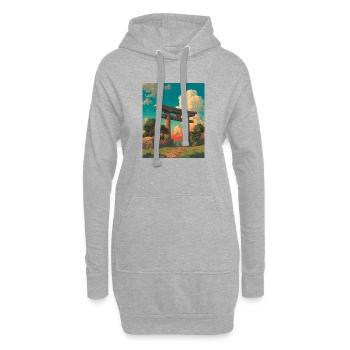 Sonnenuntergang hinter dem traditionellen Torii-Tor - Hoodie-Kleid - Grau meliert - Vorne